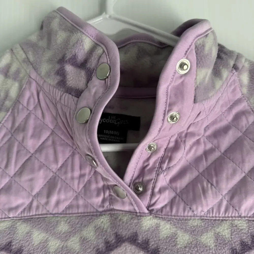 Kyodan Girls Fleece Pullover Jacket Aztec Print Long Sleeve Purple